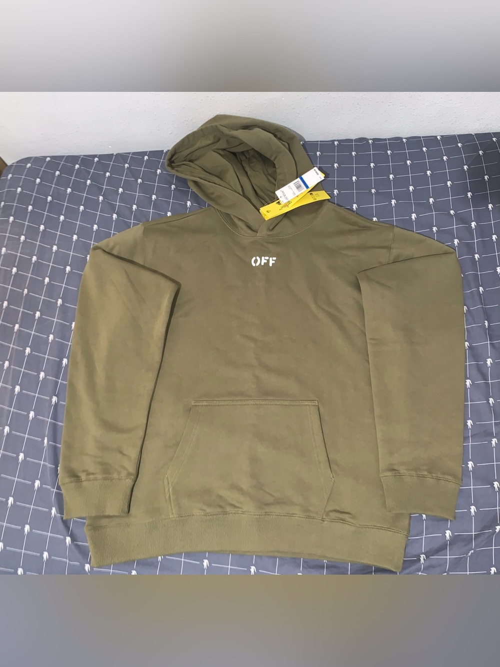 Off-White Stencil Logo Hoodie Olive Green Kids Size: X-Large/16